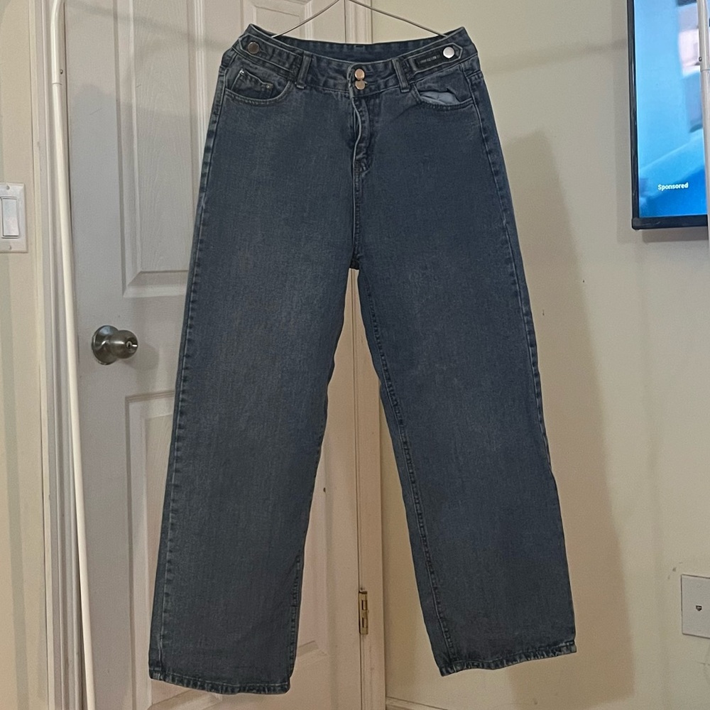 High-Rise Blue Denim Straight Leg Jeans